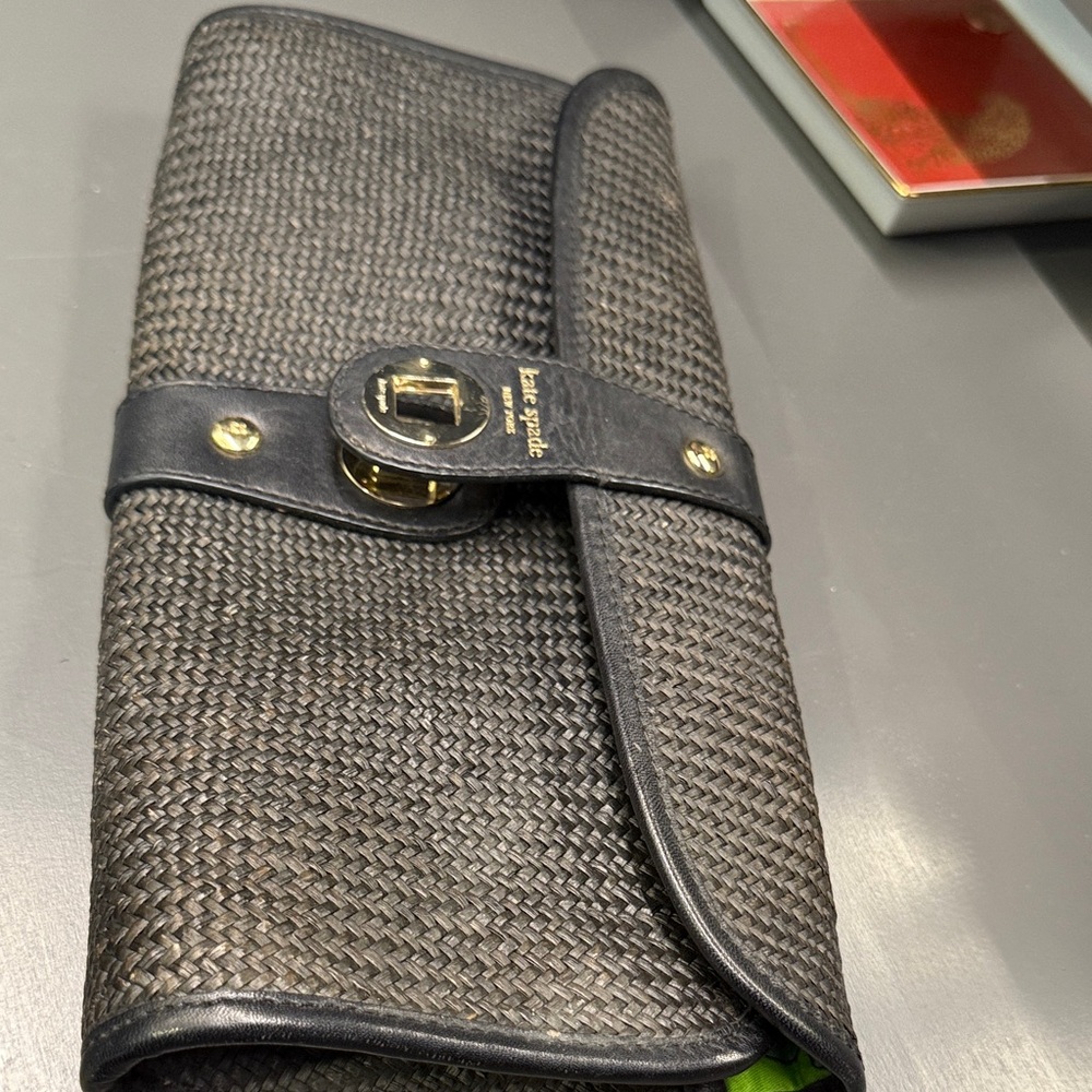 Kate Spade Dark Woven Clutch with Gold Accents